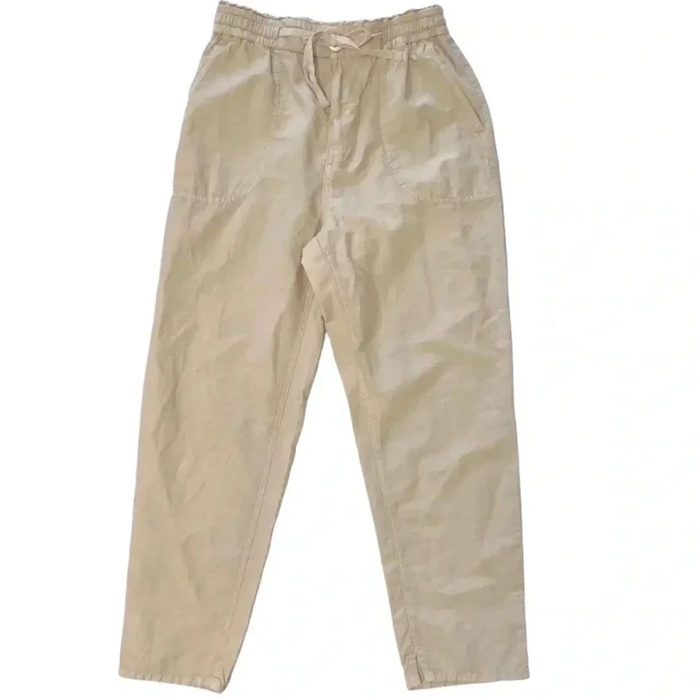 (NWOT) Zara High-Rise Cotton-Linen Jogger Pants -– Tan, Size 2